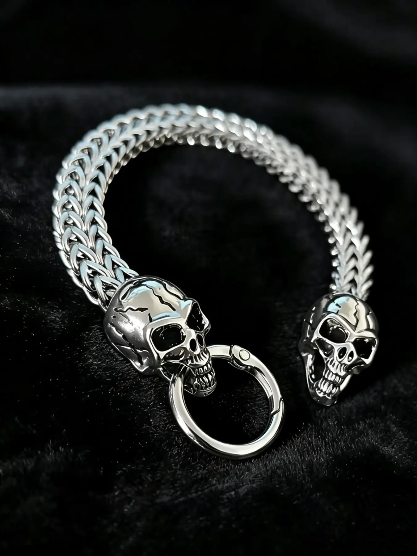 Men's Punk Skeleton Bracelet - Heavy-duty stainless steel chain with 3D skull - A fashionable Gothic accessory for riders and rock fans, an ideal Halloween gift