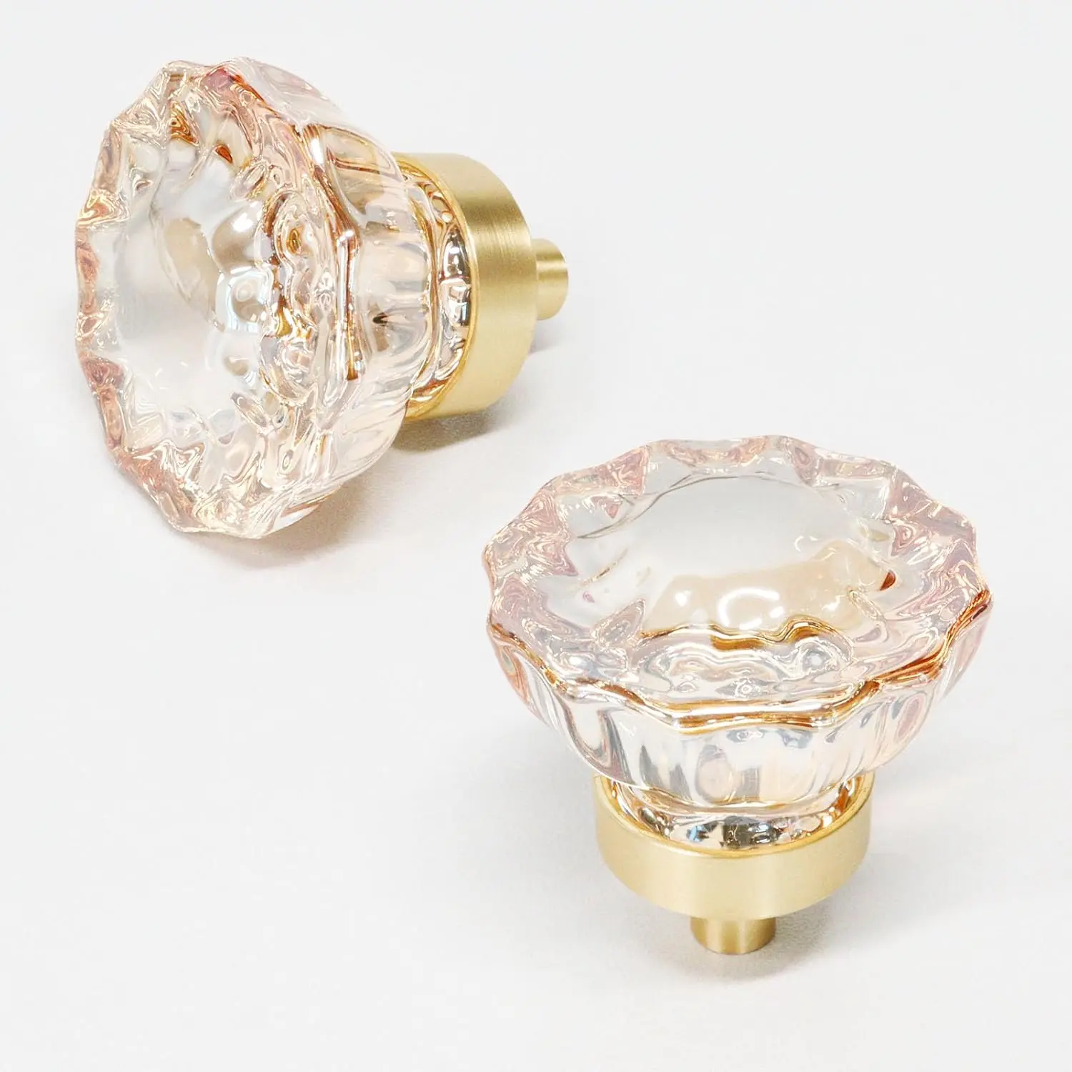 Cabinet Knobs 6 count,  Drawer Knobs 1.4" Diameter Glass Handles for Dresser, Kitchen, Bathroom (Flower Champagne)