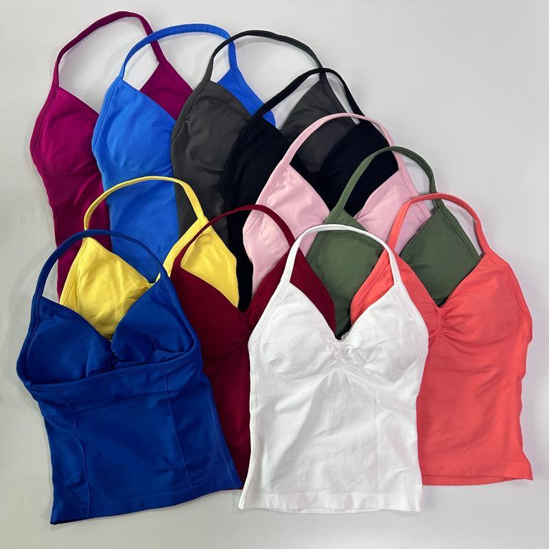 2Pcs Gym Set Women Backless Tank Tops High Waist Scrunch Seamless Shorts Gym Suit Fitness Clothes Activewear Workout Sets