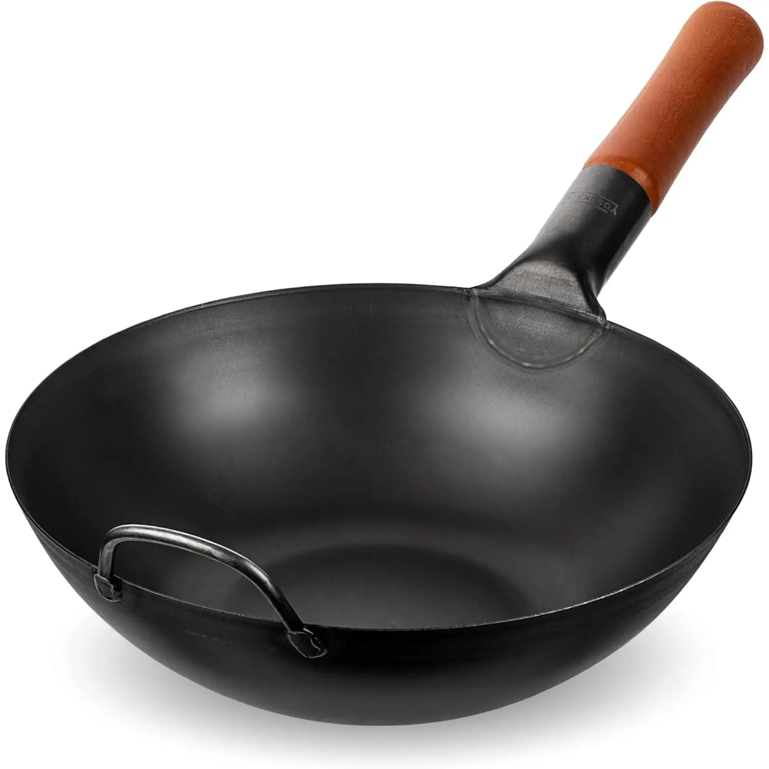 11.8" Carbon Steel Wok Pan – Pre-Seasoned Flat Bottom Pow Wok for Stir Fry, BBQ, Grill & Camping – Traditional Japanese Chinese Cookware – Compatible with Induction, Electric, Gas, Open Fire