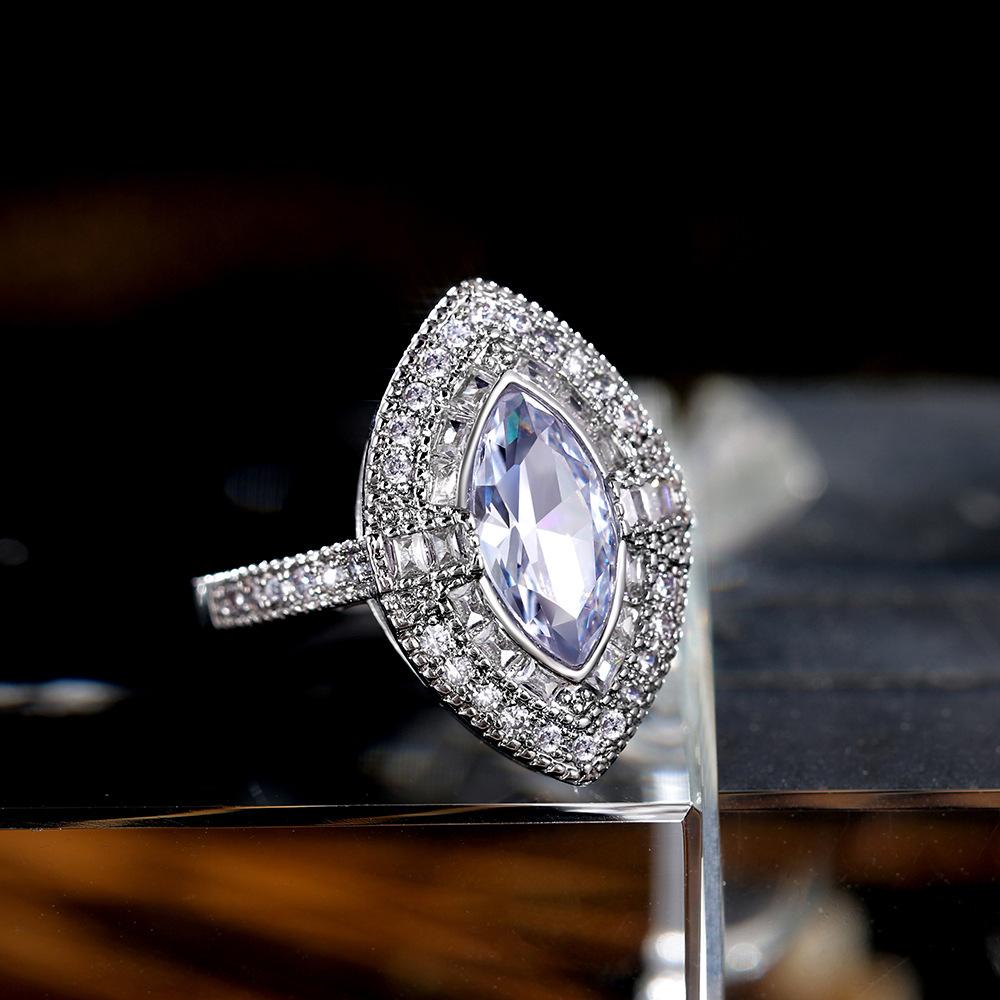 Luxury Marquise CZ Halo Ring for Women, Sparkly Silver Statement Ring, Elegant Cocktail Jewelry, Expensive Look Wedding Party Gift Accessory