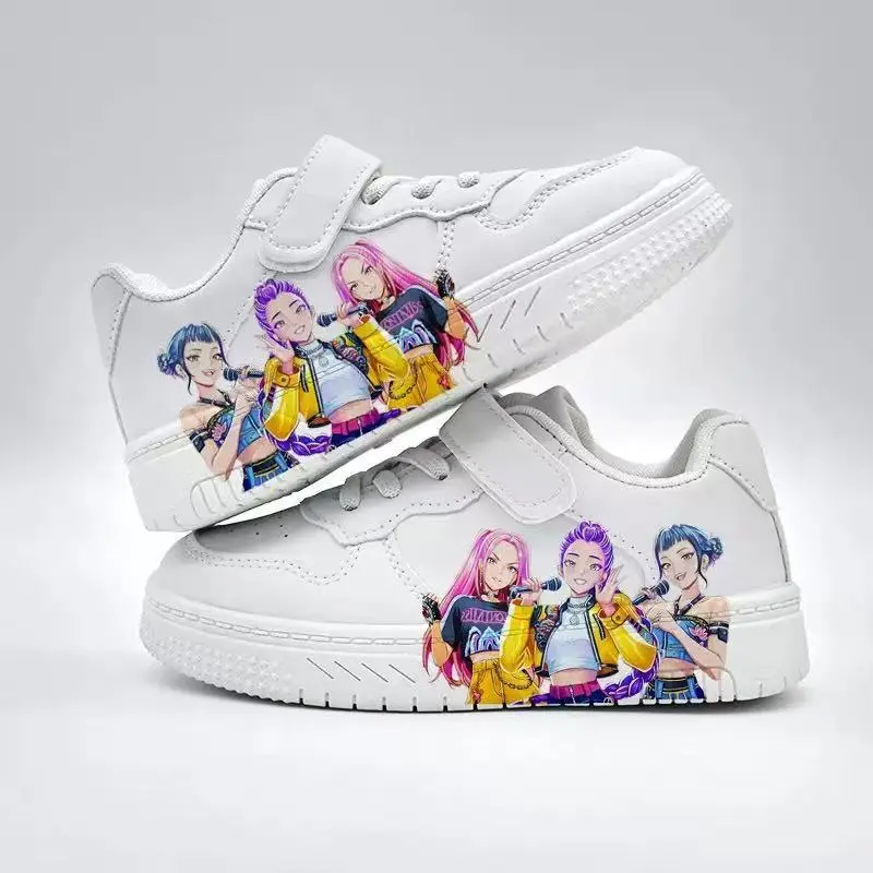 2026 children's white shoes, girls' pattern print design thick-soled sneakers, durable casual fashion sports shoes