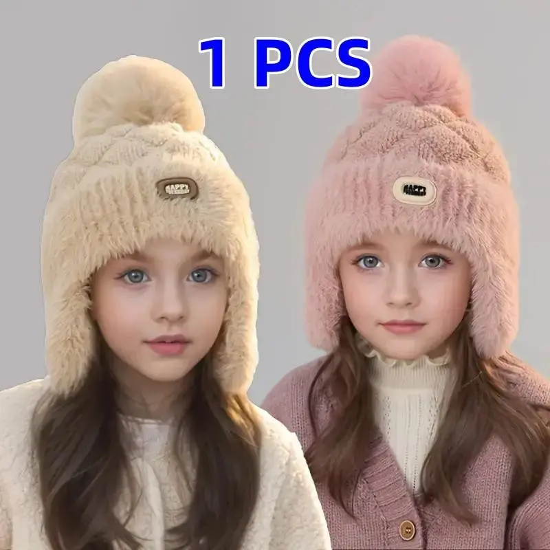 Winter Hat, Ear Protection Cap for Boys and Girls, Warm Knit Beanie for Outdoor Activities, Ages 5-10