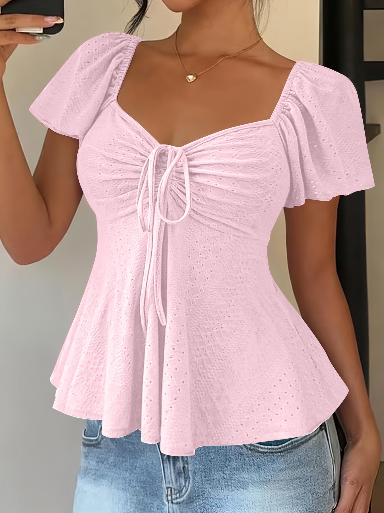 Women's Y2K Solid Color Jacquard V Neck Drawstring Crop Top Spring Summer New Arrival Breathable Dry Fit Long Sleeve UV Protective Active Gym Yoga Compression Shirt
