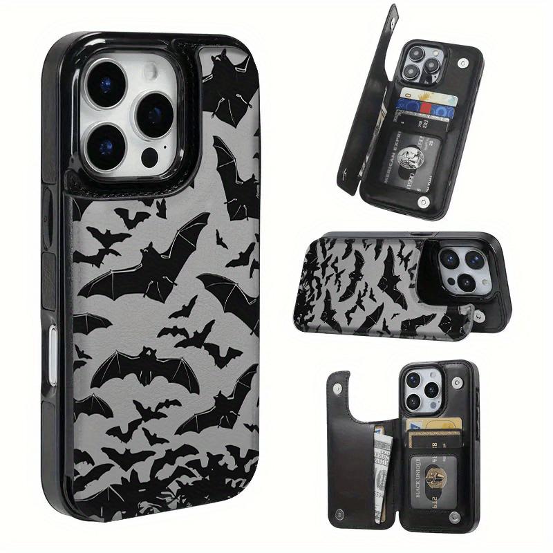 Phone Case - Black Bat TPU Phone Case, compatible with multiple functions such as bank cards and bus cards, stylish design, multifunctional protective case, for iPhone users. Suitable for iPhone 17/16/15/14/13/12.