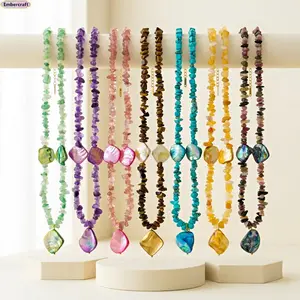 Dopamine Color Shell Pendant Necklace for Women, Natural Stone Beaded Coastal Jewelry with Mermaidcore Beach Aesthetic, Trendy Vacation Accessory for Summer Outfits, Resort Wear, Festivals & Everyday Styling