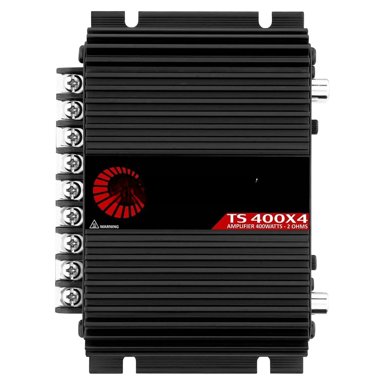 Taramps TS 400X4 Black 2 Ohms 400W RMS 4-  Audio Amplifier | High-Level and  inputs, bridgeable channels, -in crossover and compact Class D design for flexible installations.