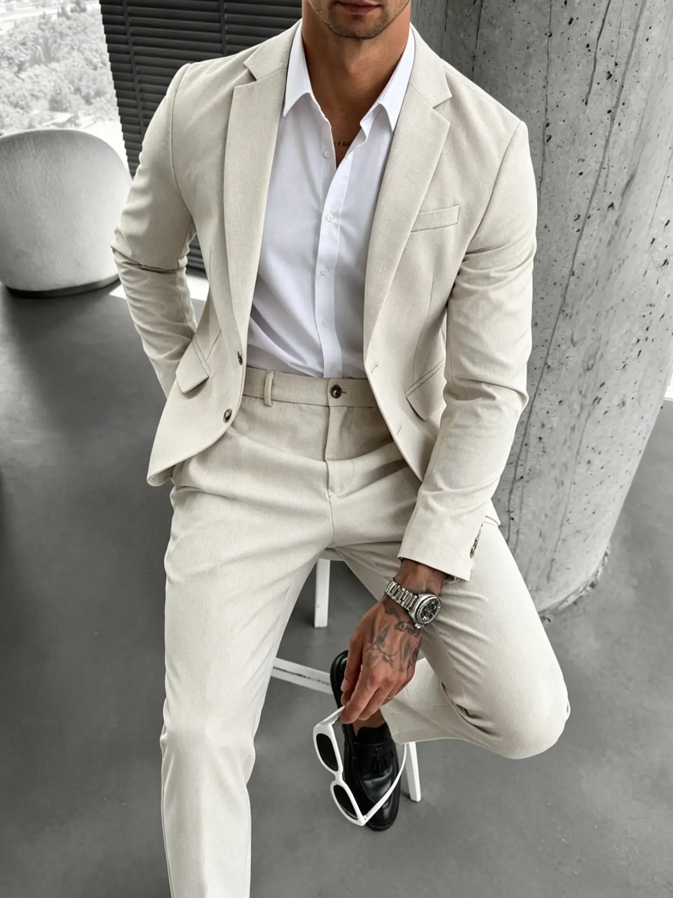 Men's Casual Slim-Fit Suit Set Outfit, Blazer, Plain Surface, All-Season Wear, Comfortable Breathable Wrinkle-Free Fabric, Essential for Business & Dates