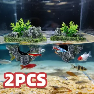 2-Pack Aquarium Floating Islands, Realistic Greenery Decor, Ideal for Fish and Shrimp Hiding, Essential Aquascaping Accessory, Must-Have for Fish Enthusiasts