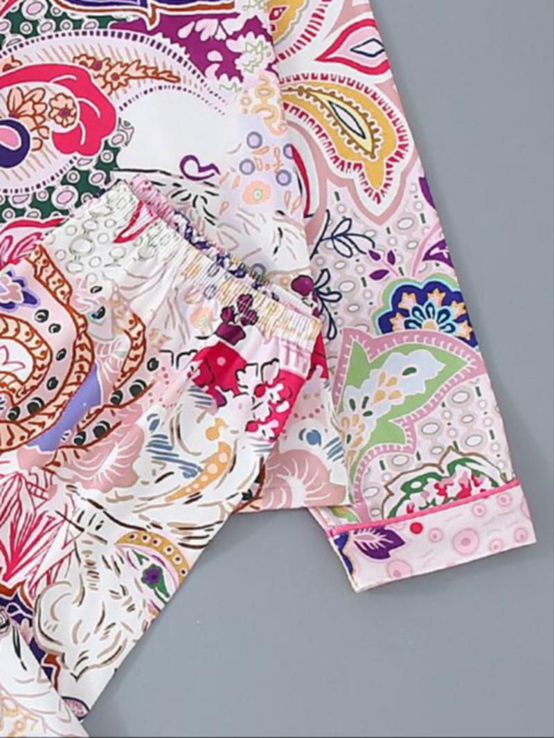 Women's Two-Piece Sleepwear Loungewear Set, Long Sleeve Top & Elastic Pants, Casual Paisley Pattern, All-Season Comfortable Home Wear