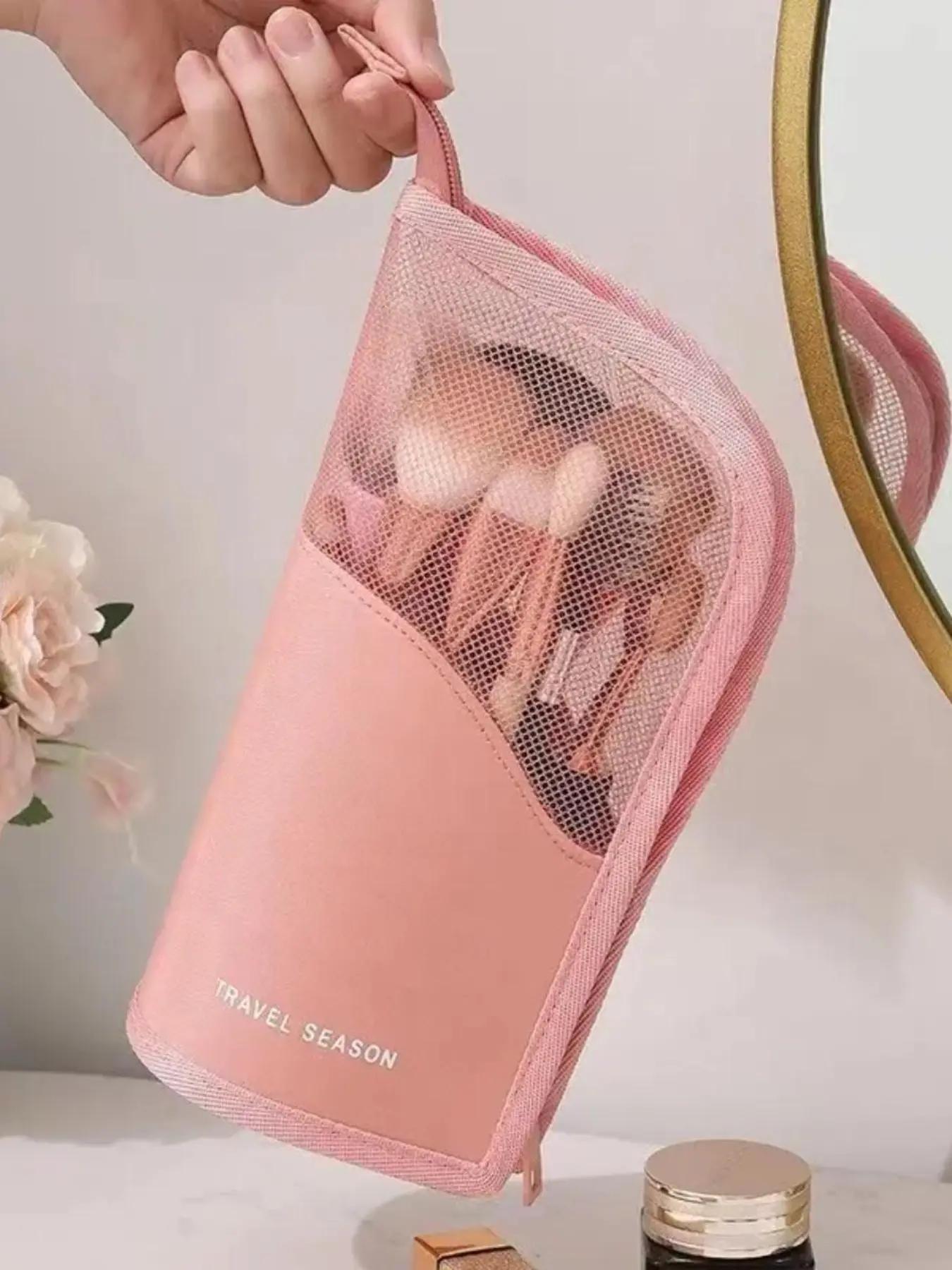 1count Vertical Makeup Brush Bag, Elegant Fashion Large Capacity Travel Eyeshadow Palette Pencil Case, Portable Cosmetic Organizer