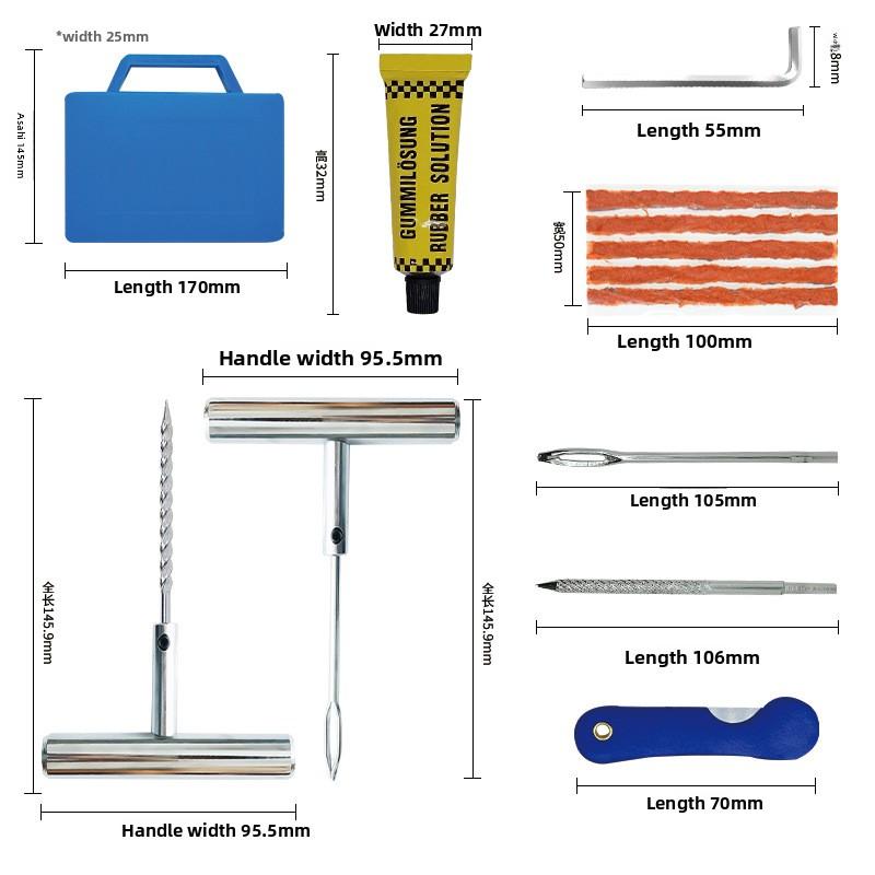 Universal Tire Repair Kit for Car Motorcycle Electric Vehicle Vacuum Tire Patching Emergency Tool Set for Trunk