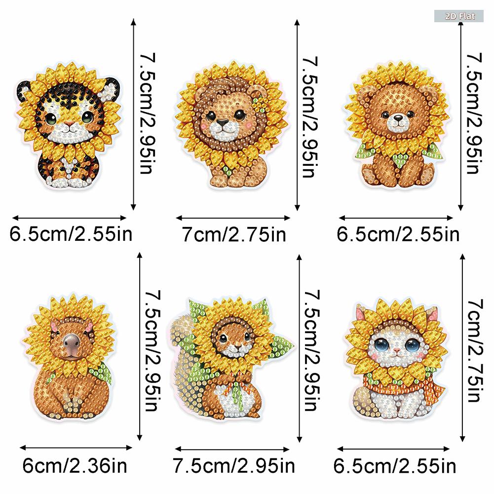 2D FLAT6Pcs Animal Pattern DIY Diamond Art Refrigerator Magnet DIY Diamond Painting Magnets Kit Crystal Sparkling Diamond Magnets Set for Refrigerator Diamonds Painting Kits Includes All the Materials, Offering a Relaxing and Enjoyable Crafting Experience