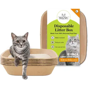 Disposable Large Cat Litter Box, 6 Count, Durable Portable for Travel and Home, Eco-Friendly Disposable Litter Box Controls Odor