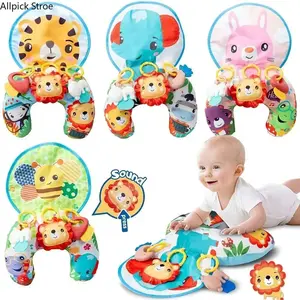 Baby Tummy Time Play Mat with Support Pillow & Sensory Rattles, Colorful Animal Activity Gym for Crawling, Early Learning, Motor Skill Development & Floor Play