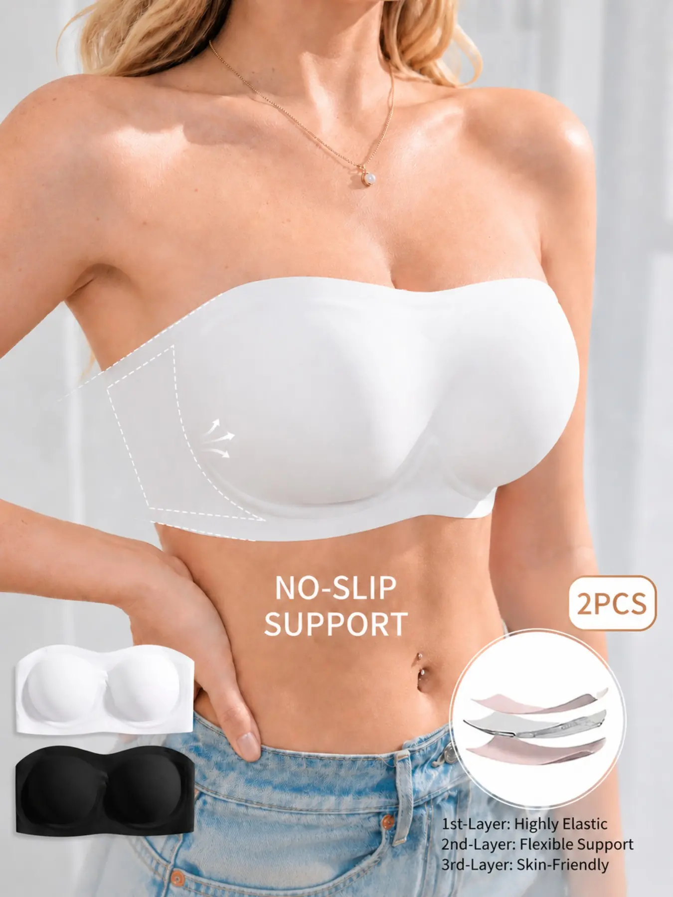 1/2/3PCS Strapless Jelly Bra for Women, Wireless Tube Bra Non-Slip Seamless Bandeau Bra, No Underwire Soft Support, Minimalist Comfortable Bra for Off-Shoulder Tops, Dresses & Everyday Wear, Casual Underwear