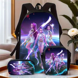3pcs Demon Hunter Themed Unisex Backpack, Including School Bag, Pencil Case and Crossbody Bag. Cool Handle Print, Large Capacity Laptop Backpack, Ideal for Daily Commuting, Great Gift for Friends and Family