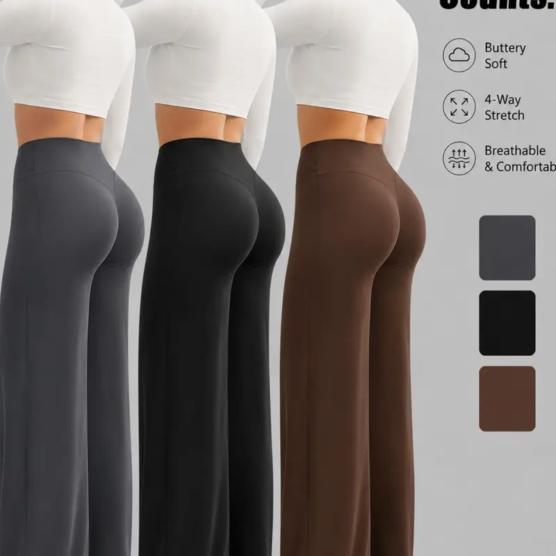Women's Straight-Leg Yoga Pants, Loose-Fit Quick-Dry Workout Pants, Peach‑Booty Sculpting Design, All‑Season Sportswear, High Waist Activewear, Active Bottoms
