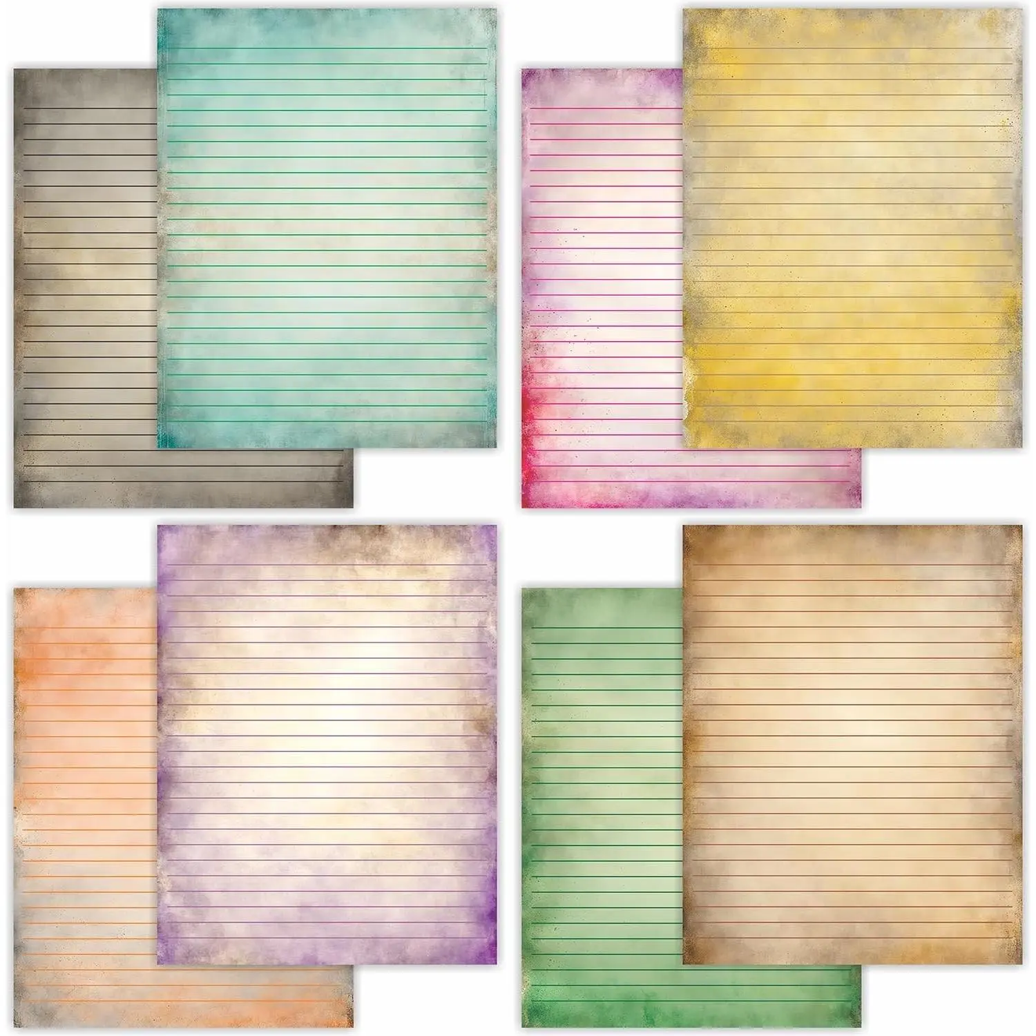 56 Sheets Vintage Lined Writing Paper 8.5x11 Letter Size Ruled Stationery Rustic Old Looking Letterhead Printer Paper 120gsm Thick Uncoated Decorative Colored Antique Aged Design