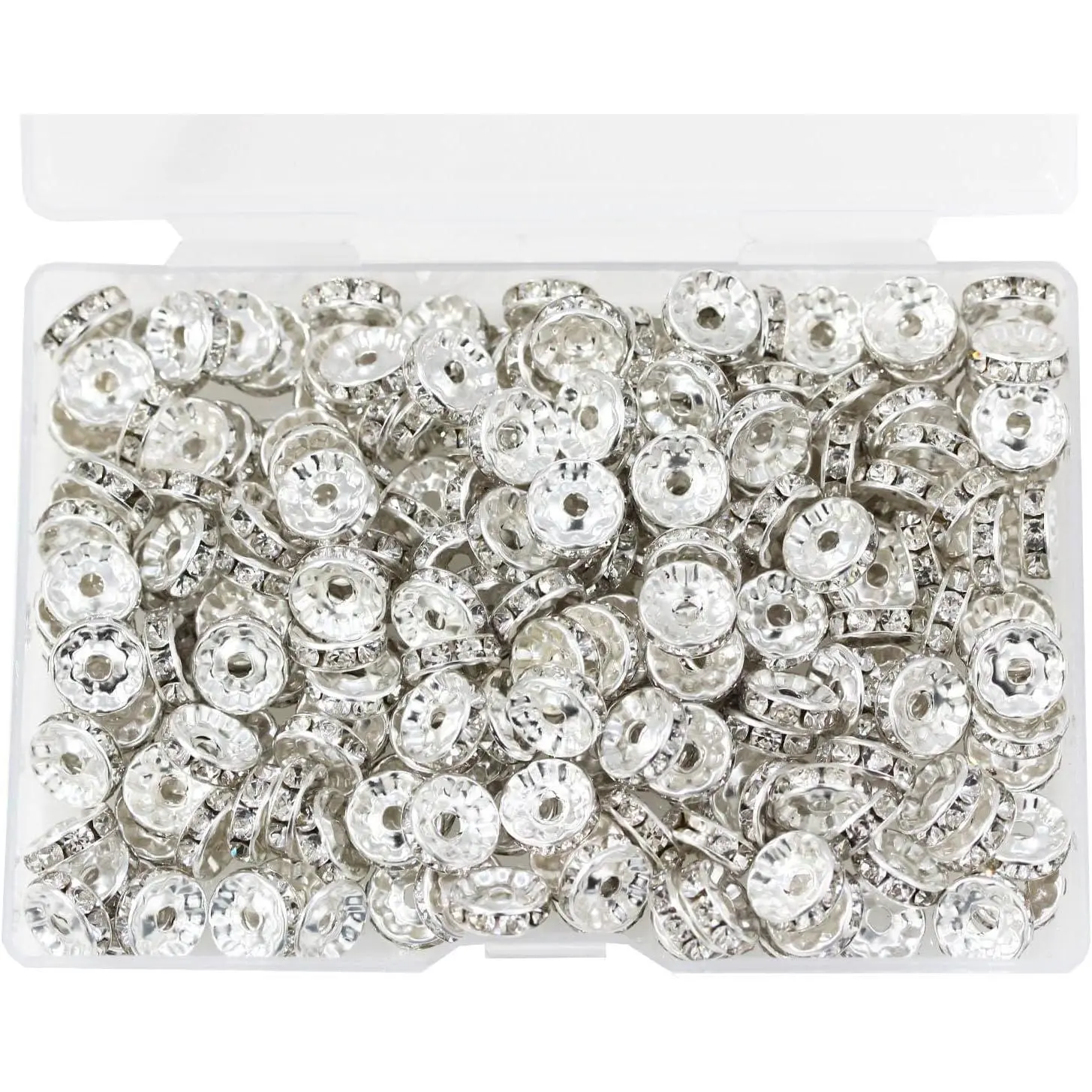 200 count Rondelle Spacer Beads,  10mm Rhinestone Spacer Beads  Bead Spacers for  Making, Necklace, Bracelets ()...