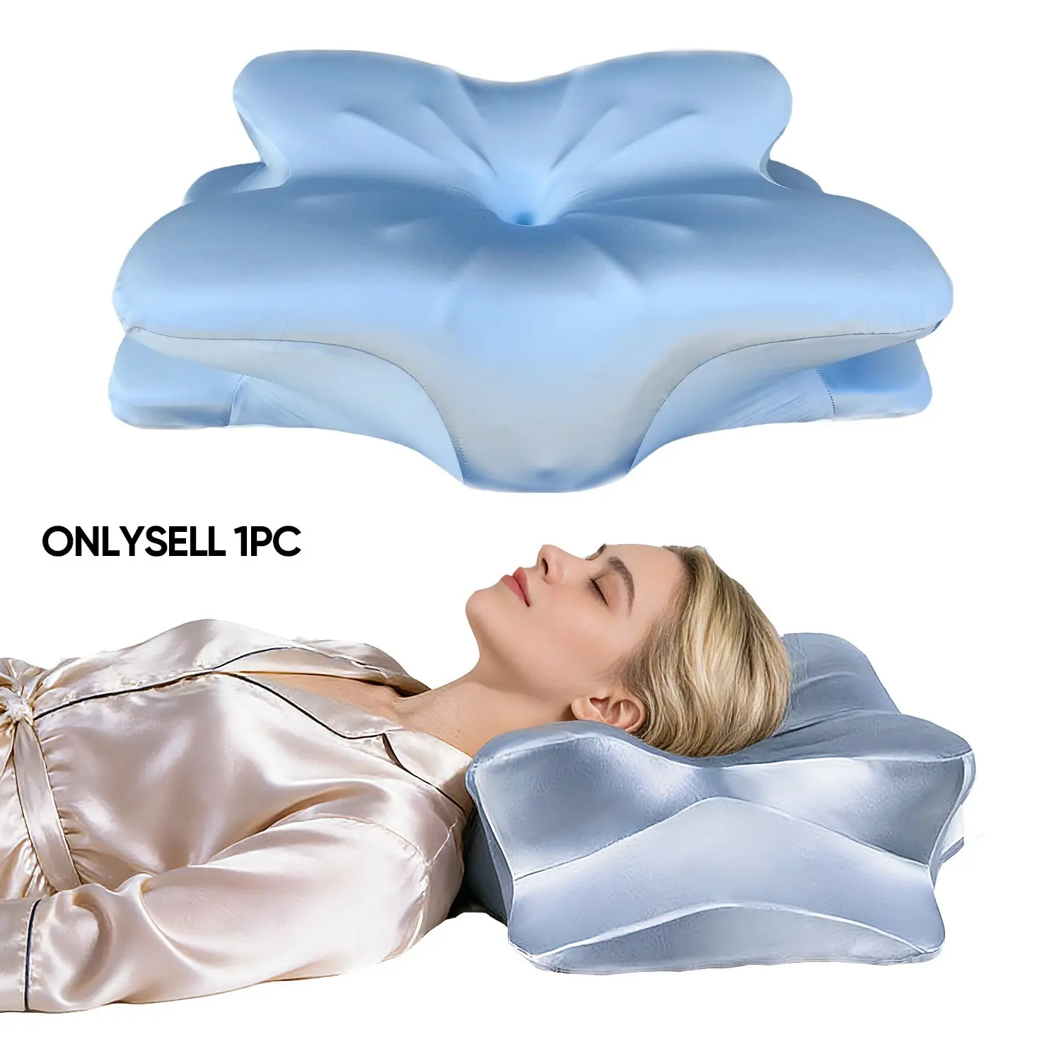 Silk Contour Pillow, Double-Sided Memory Foam Pillow, Soft and Enlarged Pillow Surface, Fills Neck Space, Suitable for Side Sleepers, Removable and Breathable Pillowcase, Relaxes the Neck for Back Sleepers, Provides Hand Rest Area for Stomach Sleepers