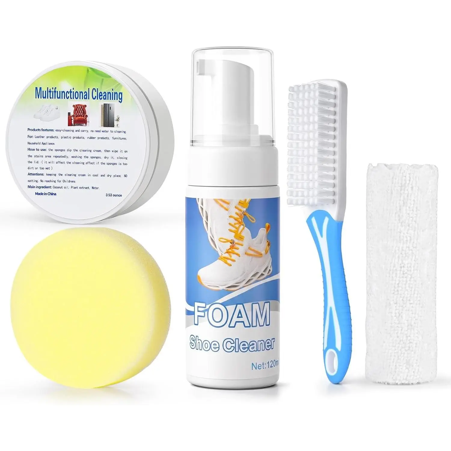 2 count Shoe Cleaner,Portable Shoe Cleaning Kit for Travel,Business Trips,Gym | Deep Cleaning Shoe Sole Cleaner,13.1 OZ  Sneaker Cleaning Kit with Brush Towel Sponge,Sneakers Cleaner for White Shoes