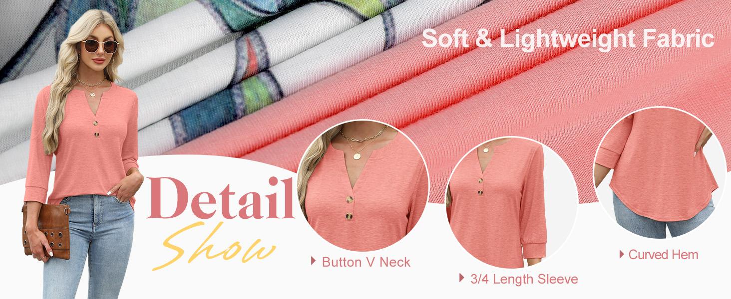 WIHOLL Womens Tops 3/4 Sleeve Heley Shirts for Women Summer Fashion 2025 Blouses Beach Vacation Clothes SpringStatements