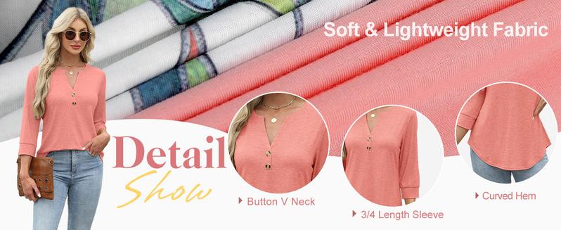 WIHOLL Womens Tops 3/4 Sleeve Heley Shirts for Women Summer Fashion 2025 Blouses Beach Vacation Clothes