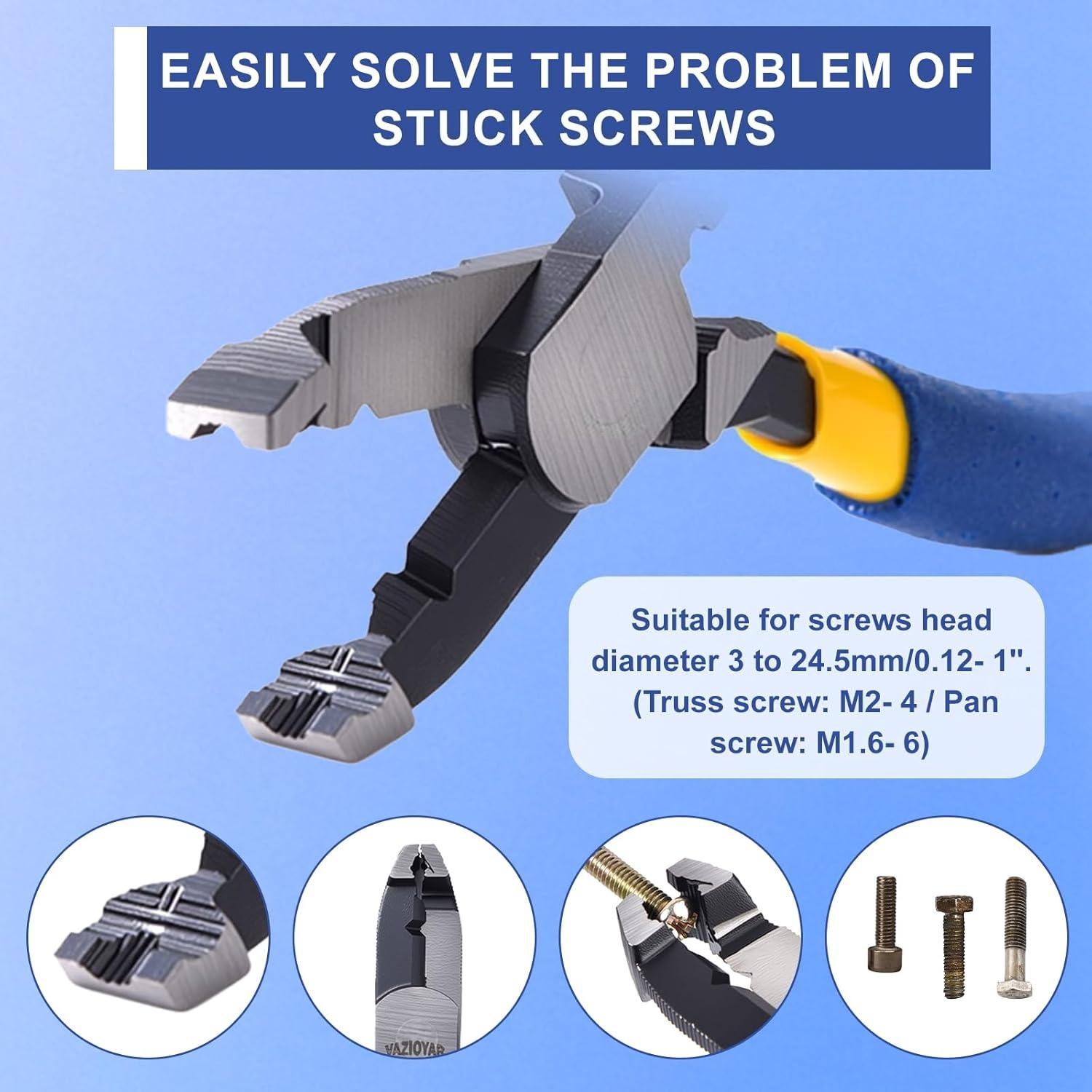 Multi-Function Screw Extractor Pliers, Non-Slip Screw Removal Tool, Extracts Stripped, Broken, Rusted Screws, Screw Pliers for Tightening, Loosening and Gripping Nuts and Bolts,Wire pliers