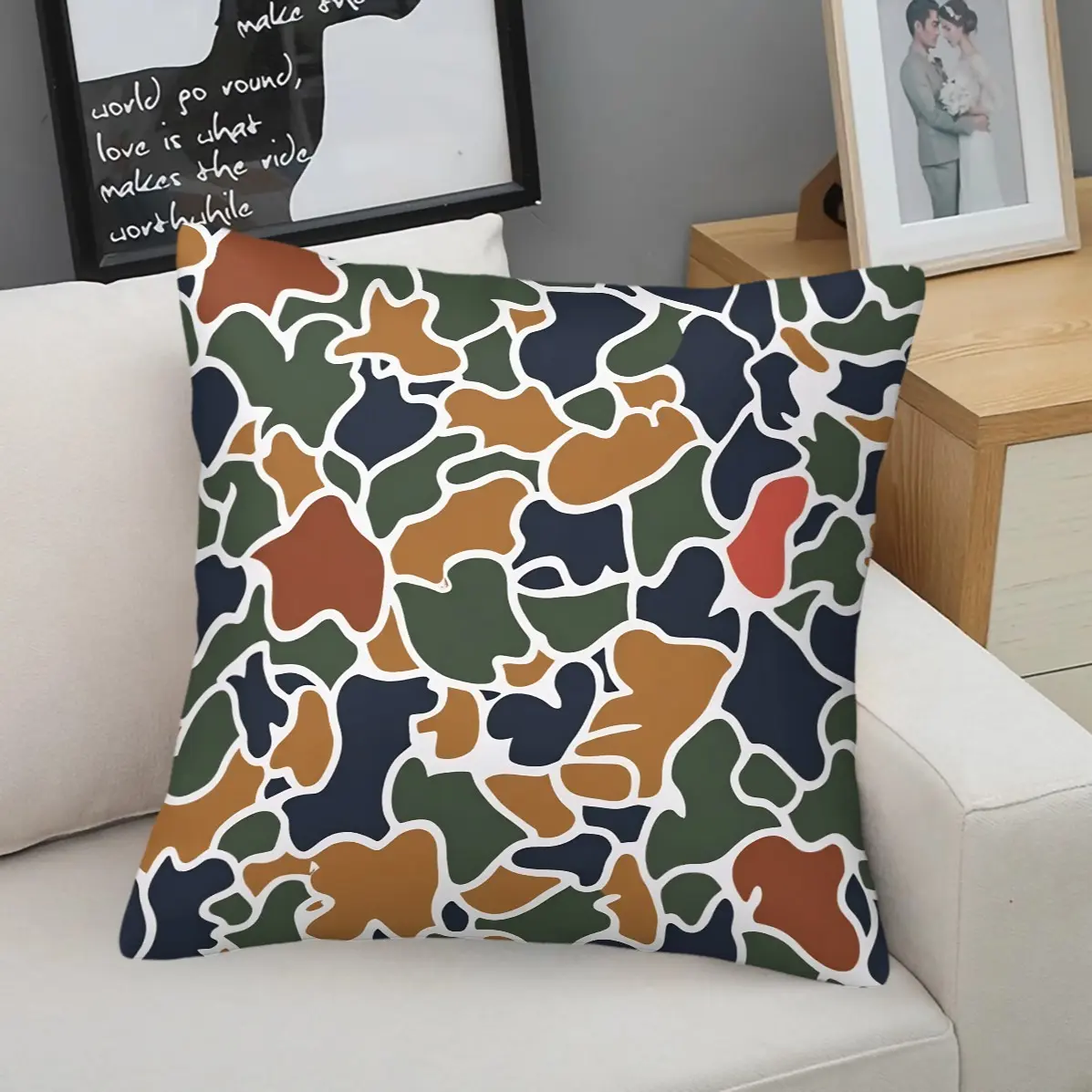 Multi-Color Trend Camo Print Throw Pillow, Soft Elastic Anti-Pilling, Decor Cushion Decorative Cushion for Street Style Men & Women Bay Window Sofa (With Pillow Core) Soft Cushions