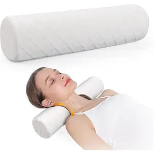 Cervical Roll Pillow, Medium Soft Memory Foam Neck Round Pillow Cylinder Bolster Pillow for Sleeping, Round Neck Support for Bed, Legs, Back and Yoga (White, Large - 4.7" H)Gift.