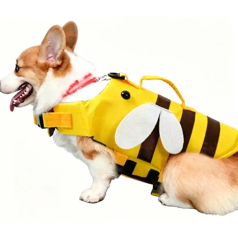 Little Bee Dog Life Jacket - Cotton Fabric, Adjustable Fit, Breathable Multi-Size Swim Vest for Small & Medium Dogs - Summer Water Safety Gear