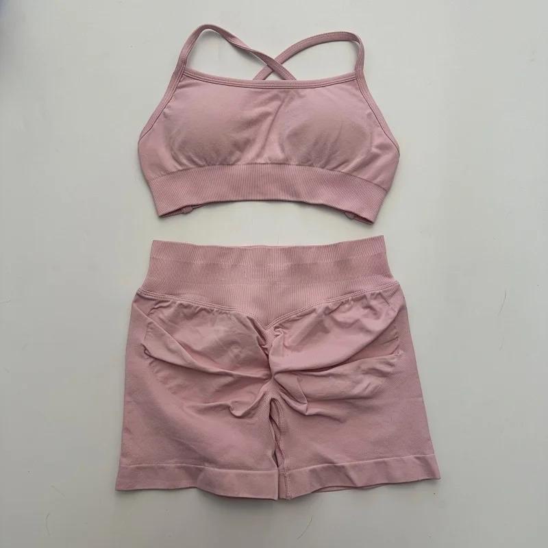 With Logo) DFYFN Yoga Fitness  Women's Seamless Yoga  2-Piece   Backless  Bra Butt-Lifting Shorts Workout Clothes Halter Crop Top Set Tie-Dye Cross Pattern Hoodie sports tracksuits men wrestling suits Men's Velour Patchwork Two-Piece summer thermal track