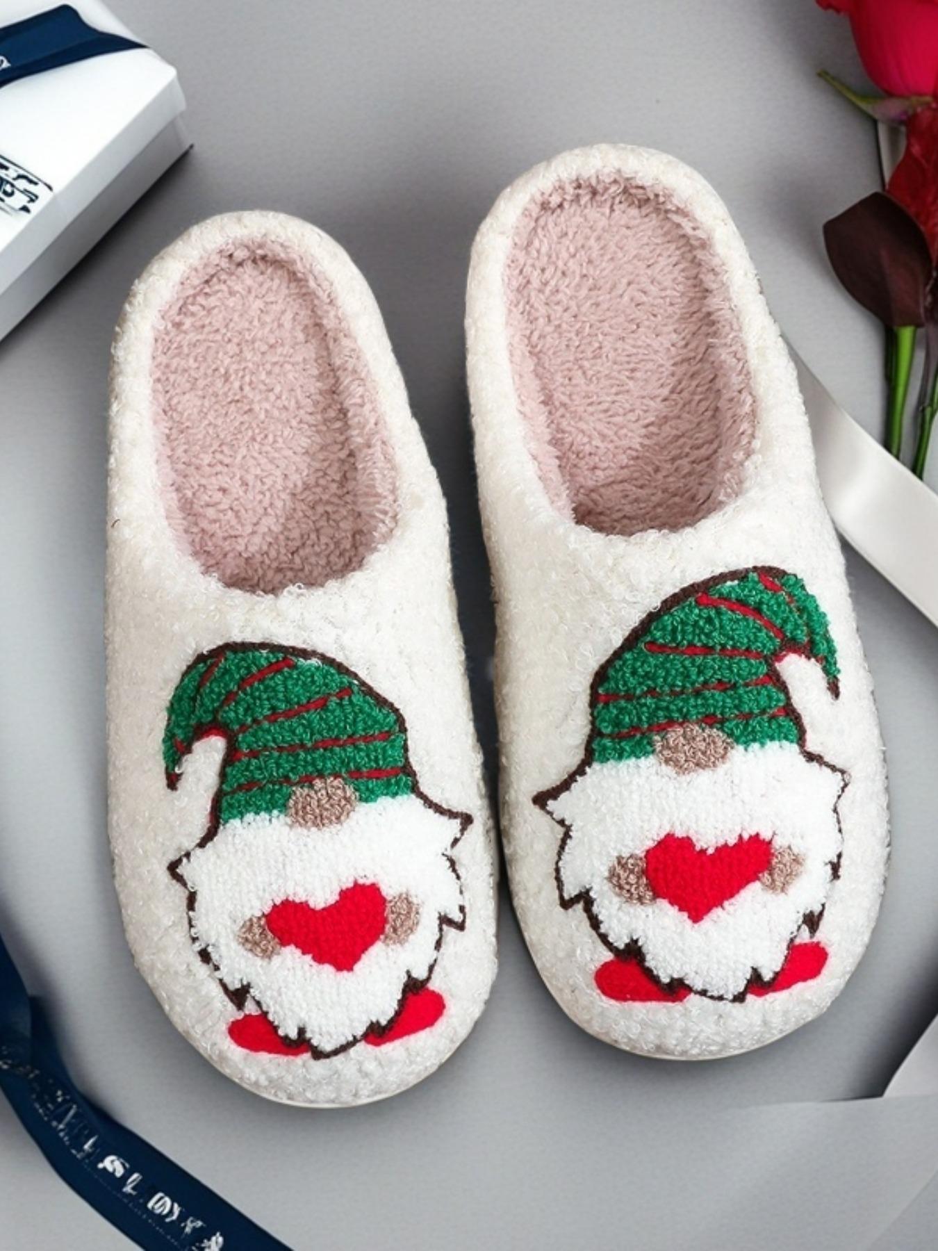 Cute Cartoon Gnome Christmas Pattern Slippers, Casual Soft Comfortable for Women, Fluffy All Seasons House Shoes for Indoor & Outdoor, Fuzzy Warm Slippers
