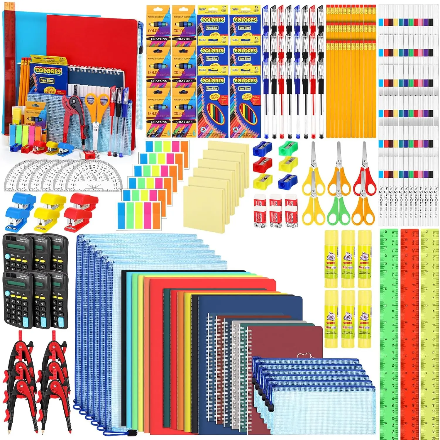 6 Set  to School Student Supplies Bulk Set Middle High College Student Supplies Essentials with Folders Notebooks Pens Calculator for  Donation