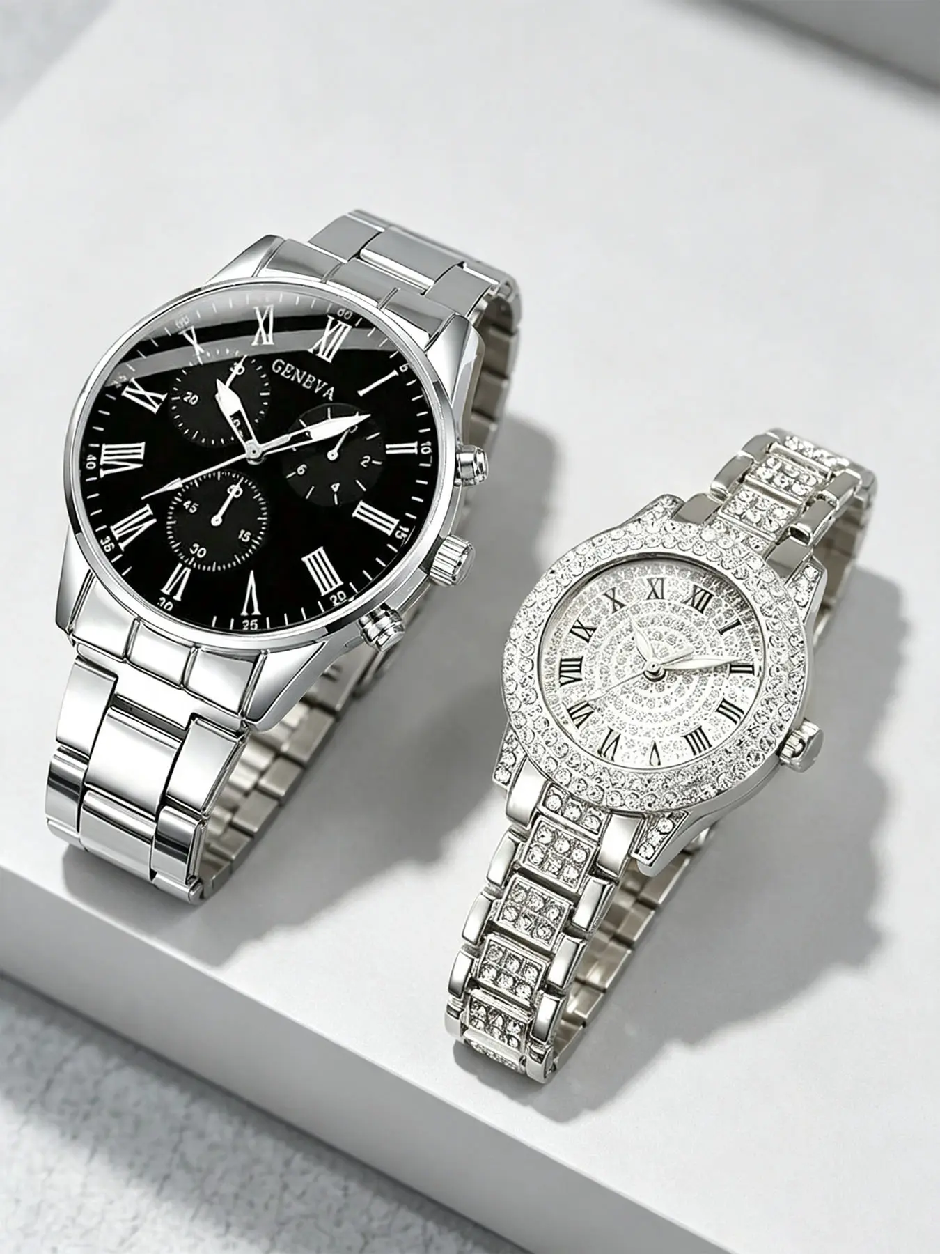 2 pieces/set of quartz watches for men and women, elegant and fashionable watches for couples, suitable for daily wear and Valentine's Day gifts