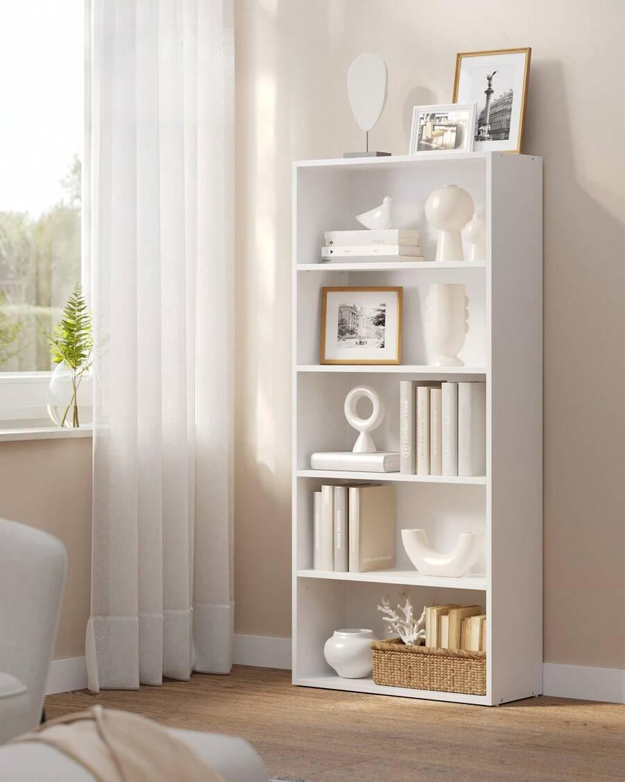 5-Tier Open Bookshelf, Adjustable Storage Shelves Floor Standing Bookcase, 9.4"D X 23.6"W X 52.7"H, Space-Saving Organizer for Home, Office, Living Room, Bedroom, Home Decor