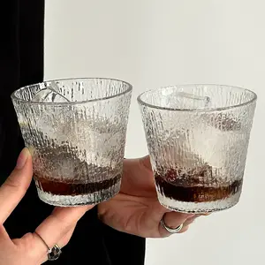 2PCS!!!Two-Pack Glacier Pattern Glass Cups, Whiskey Wine Glasses, Drinking Cups, Coffee Juice Cups, Milk Latte Cups, Home Water Cups