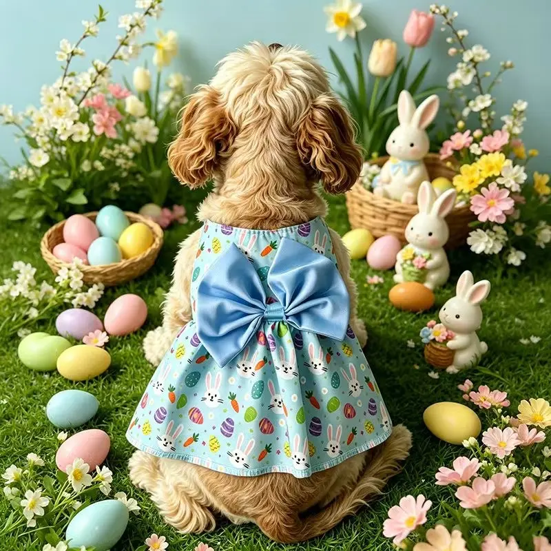 Easter Cartoon Bunny Dress for Pets, Puppy Clothes, Soft Breathable Fabric, Princess Style, Bow Decoration, Ideal for Cats and Dogs, Spring Summer Fashion