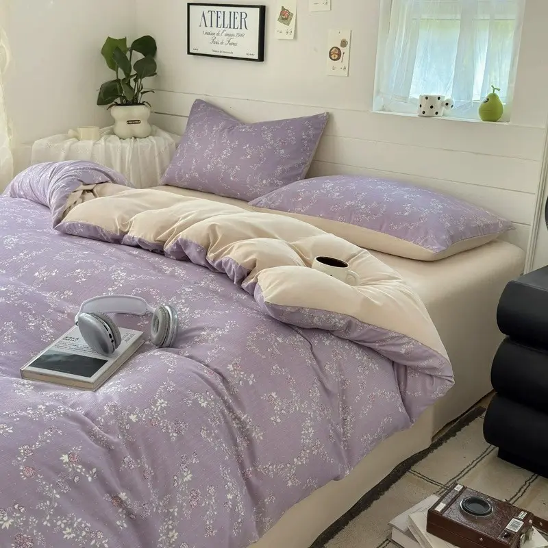 Cute Cartoon Floral 3-Piece Bedding Set, Kawaii Dorm Room Comforter, Soft Bedding Sets, Comfy Bed Sets, Polyester Bed Set, No Padding, One Size, Bedroom Setting, 3-Piece Set