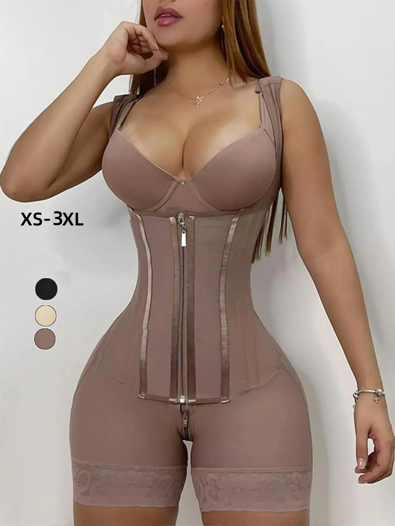 Colombian Faja Extra-large Fajas Shapewear for Women Hourglass Corsets Curvy Body Girdle Faja S Type with Seamless Compression High Waist Design Zipper Anti-slip Basic Minimalist Firming Shape Slimming Tummy Control Shaper Bodysuits