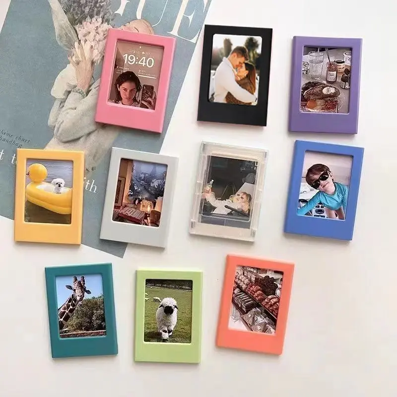 12pcs Magnetic Photo Frames, Creative DIY Magnet Frame, Fun Magnetic Small Frames, Cute Picture Frames, Multi-Color Set, 3 Inch Polaroid Style, Magnet Picture Frames For Fridge