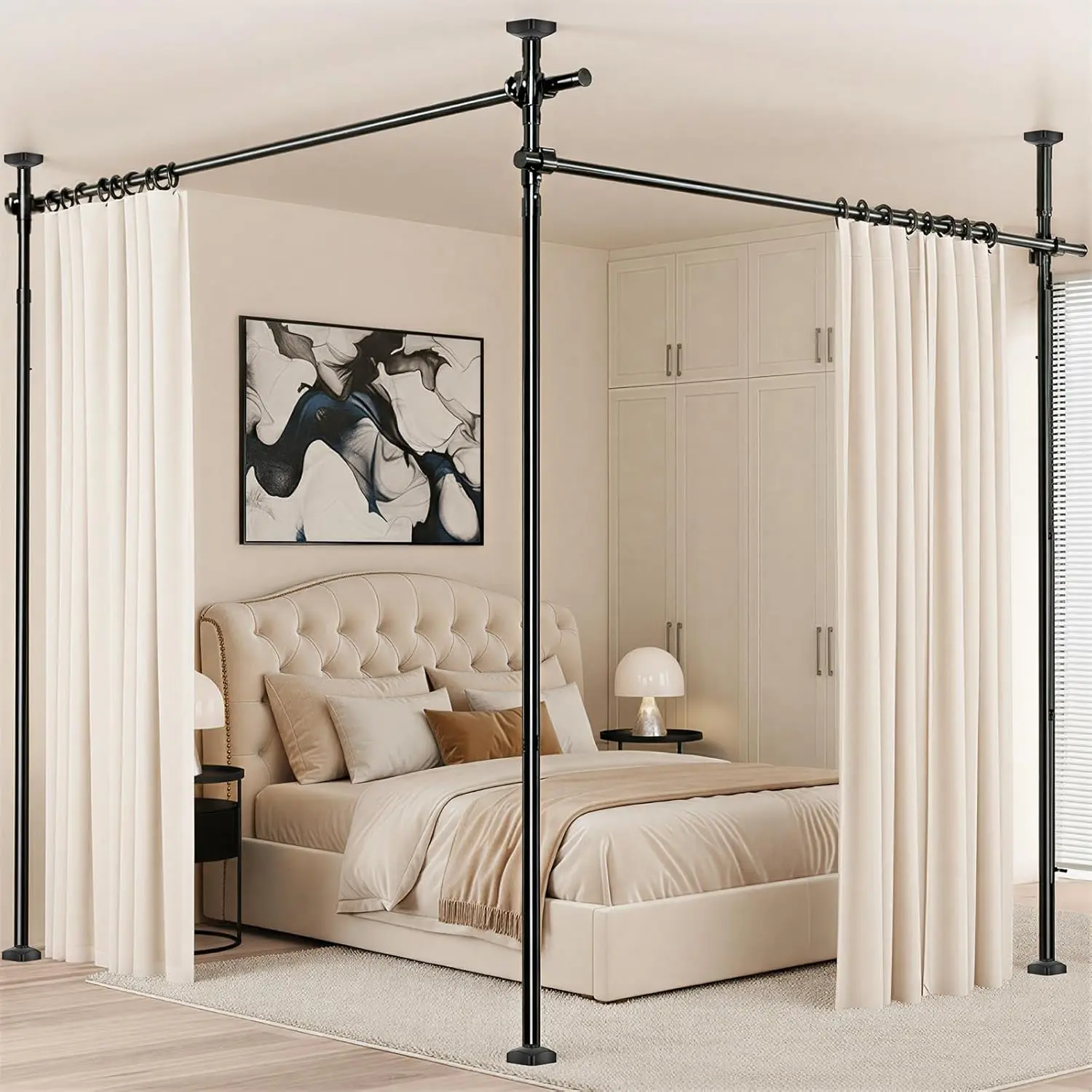 No Drilling Adjustable Freestanding Tension Room Divider for Room Separation, 4-10ft(H) 28-140inch(W) Temporary Heavy Duty Privacy Partition Separator, Black