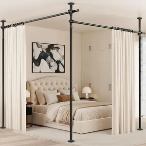 No Drilling Adjustable Freestanding Tension Room Divider for Room Separation, 4-10ft(H) 28-140inch(W) Temporary Heavy Duty Privacy Partition Separator, Black
