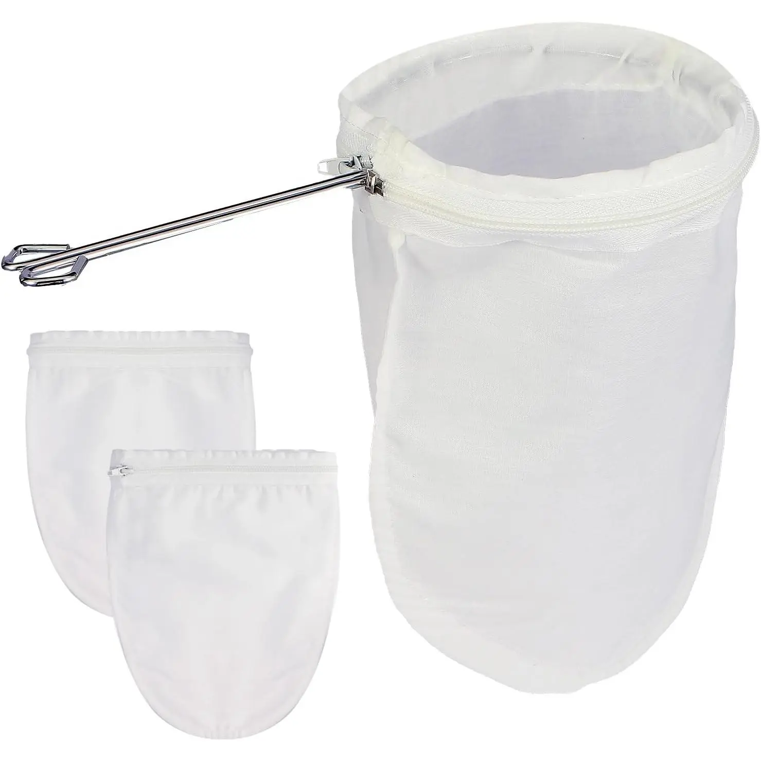 Fine Mesh Strainer, 3 count Cloth Strainer Bags with Steel Handle |   Bags, Multipurpose Strainer Bags, Nut Milk Bags, Juice Strainer for Juicing, Coffee, Thai