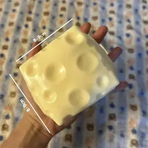 Jumbo Cheese Squishy Cube Stress Ball - Giant Squishy, Shapeable Squeeze Toy, Non-Bounce, ASMR Sensory Anti-Stress Relief, Reusable Skin Picking Pad, Festival Gift, Squishies for Jujutsu Kaisen Gojo Nendoroid Fans (Butter, Bricks, Minifigs Themed)