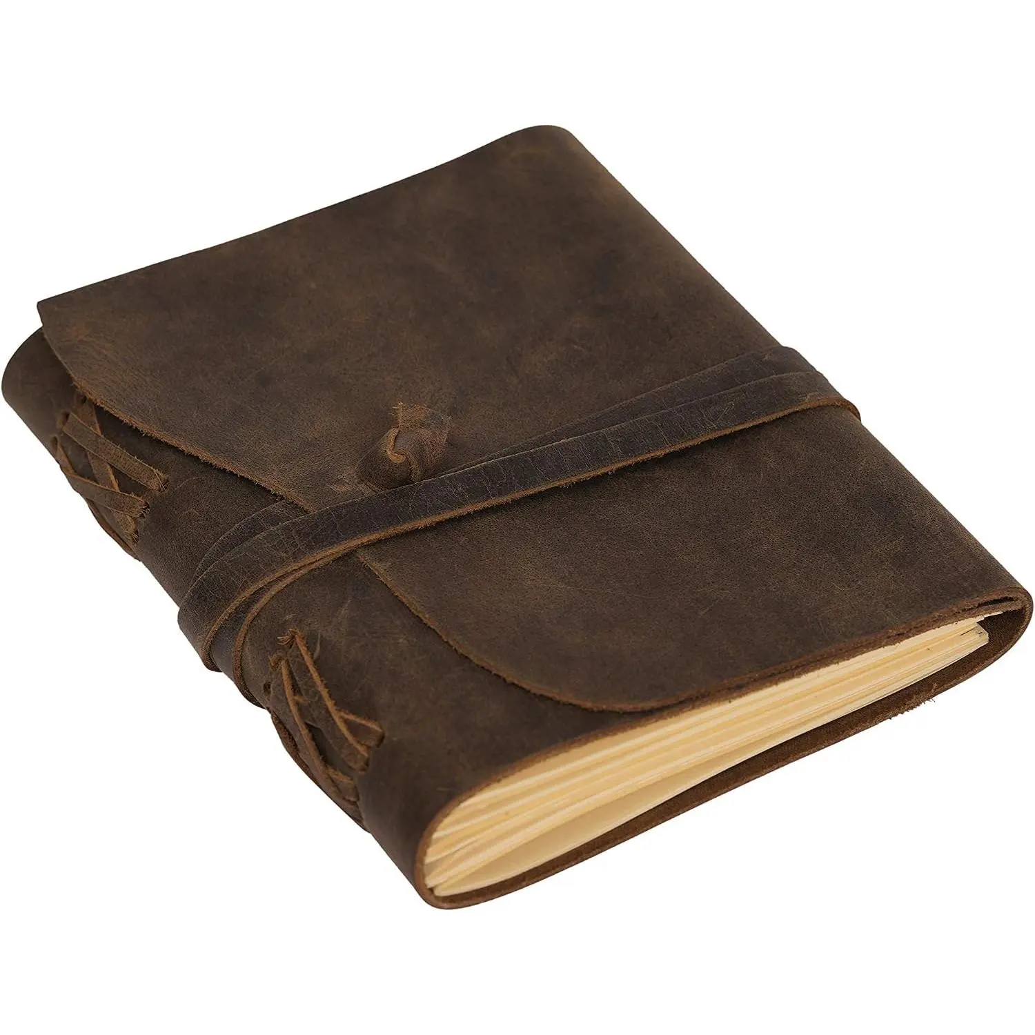 Leather Journal Travel Diary,   Bound Notebook for Men & Women, Antique Finish, Genuine Buffalo Leather- Quality Lined Brown Paper  for Notes, Art Sketchbook, 7X5 Inches, Brown