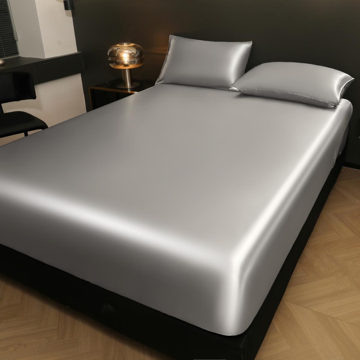 Solid Color Satin Fitted Sheet and Pillowcase Set, Silky Bed Sheets, Soft Breathable Sheet, Soft & Comfortable Bedding Set for Bedroom & Hotel #TOP PICKS