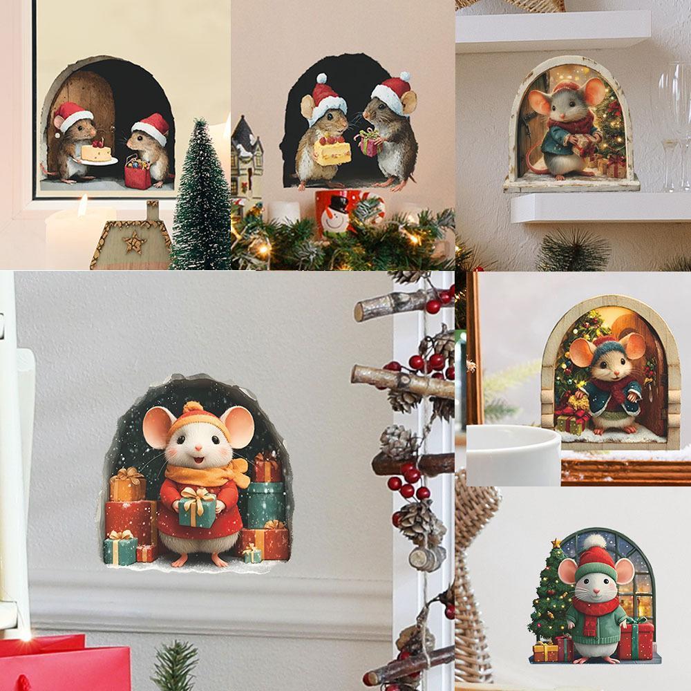 Cute Christmas Small Mouse Wall Stickers Xmas Decoration For Home Noel Navidad Merry Christmas Decor 2025 Happy New Year 2026