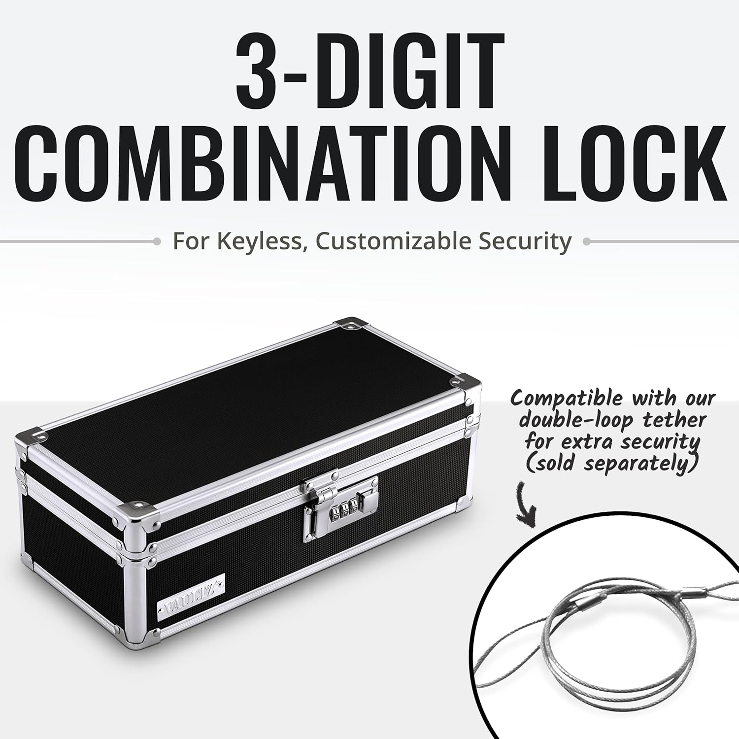 Locking  Storage Box with Combination Lock, 3.75" x 11.88" x 5.25", Black (VZ03480)